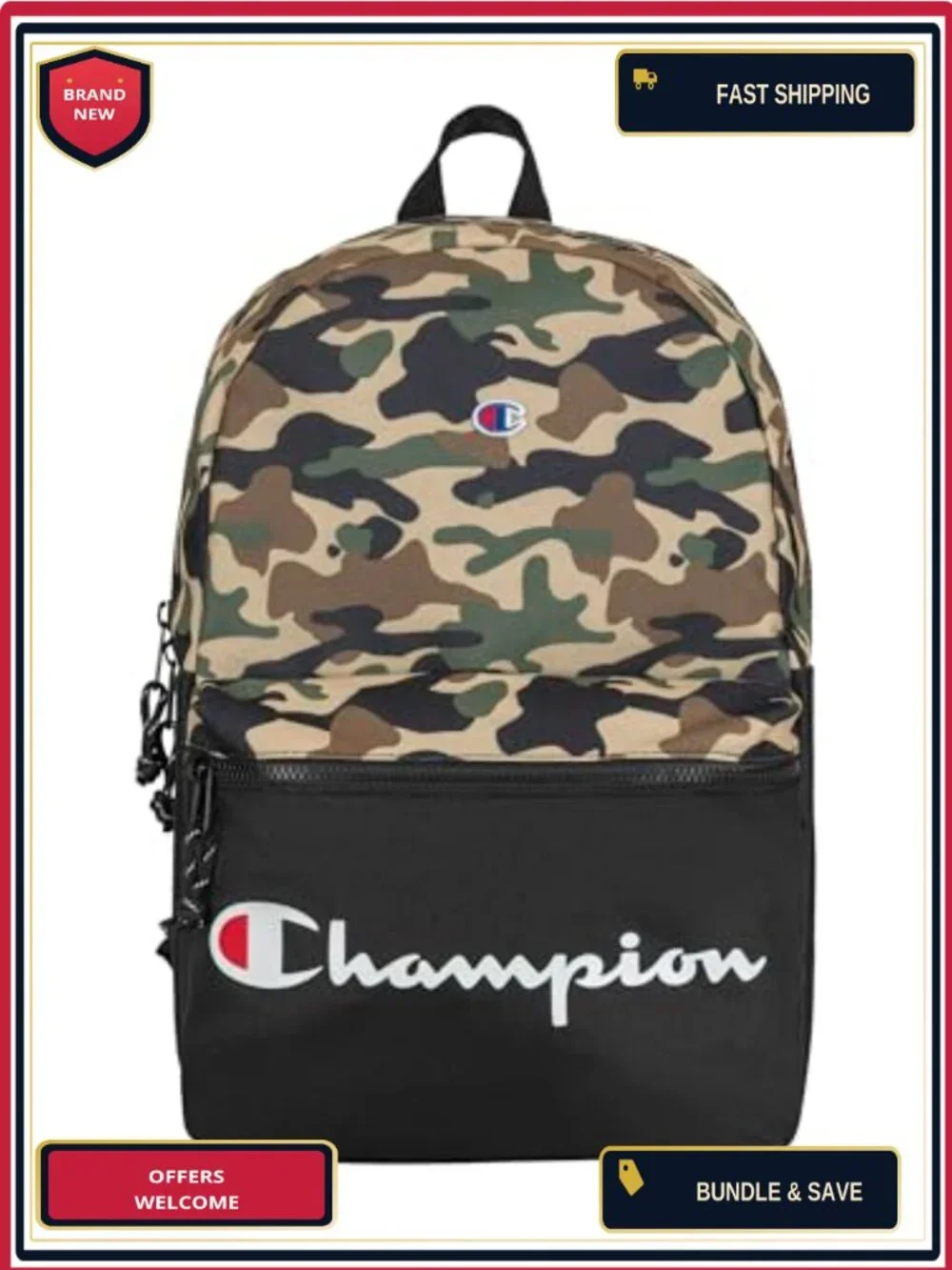 Champion Manuscript Backpack Polyester Laptop Compartment Water Bottle Pocket
